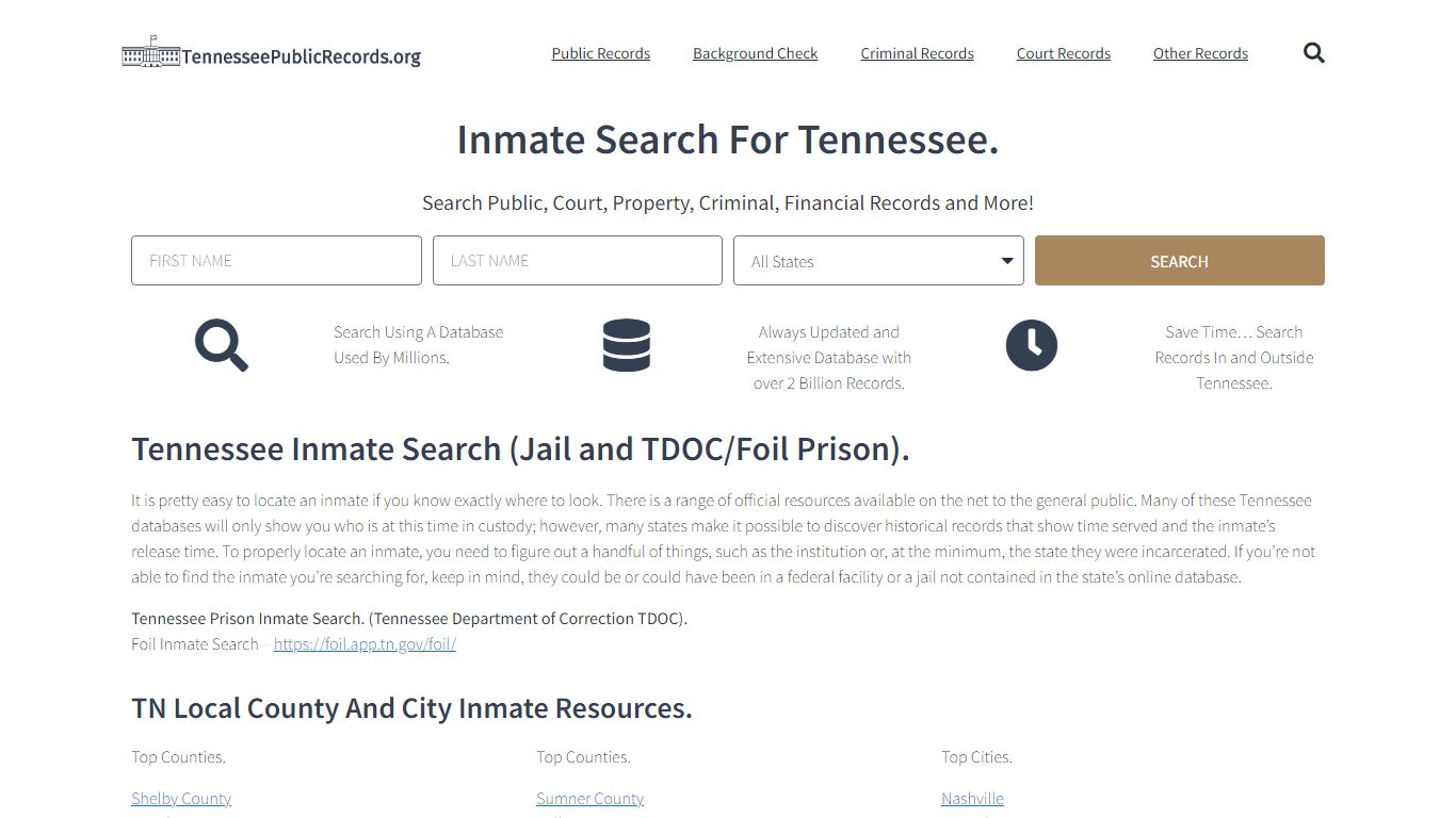 Tennessee Inmate Search: TN DOC Prison and Jail Lookup.